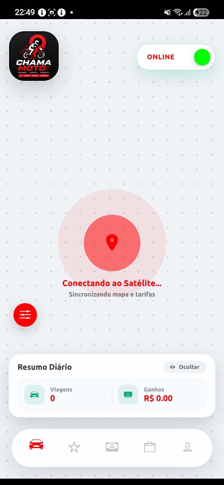 Tela do app Chama Moto: Atendimento do motoqueiro parceiro